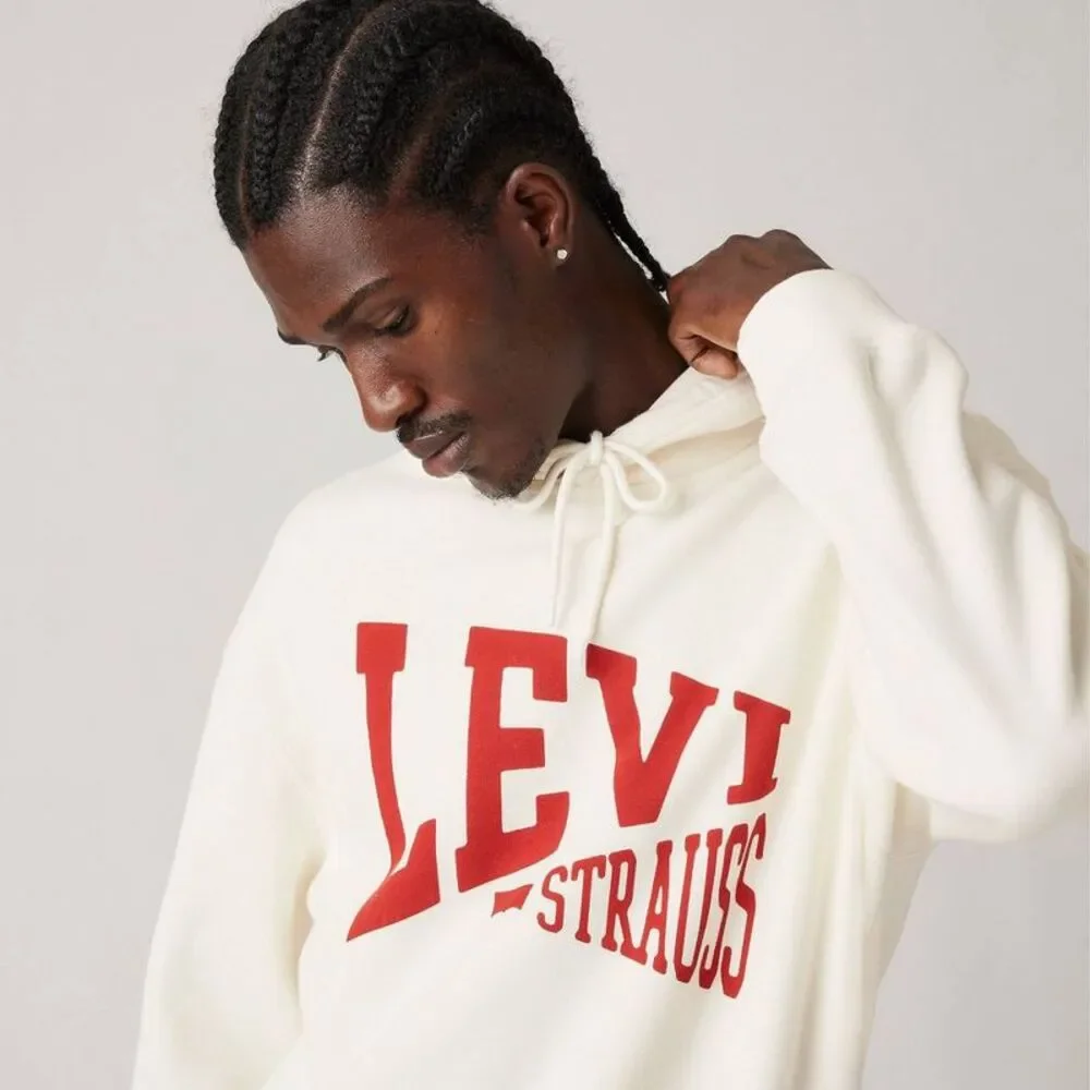 Men's Logo Hooded Relaxed Fit Sweatshirt - Off-White S